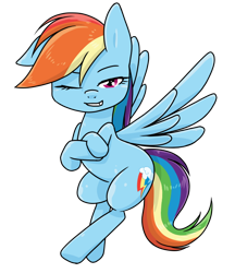 Size: 640x740 | Tagged: safe, alternate version, artist:batipin, imported from derpibooru, rainbow dash, pegasus, pony, one eye closed, simple background, solo, transparent background