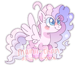 Size: 1101x930 | Tagged: dead source, safe, artist:cherritoppu, artist:maiii-san, imported from derpibooru, oc, oc only, pegasus, pony, base used, blush sticker, blushing, eyelashes, female, flying, looking up, magical lesbian spawn, mare, obtrusive watermark, offspring, parent:pinkie pie, parent:princess celestia, parents:pinkielestia, pegasus oc, simple background, smiling, transparent background, watermark, wings