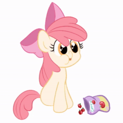 Size: 420x420 | Tagged: safe, artist:uggggggggggug, imported from derpibooru, apple bloom, earth pony, pony, animated, candy, female, filly, food, jelly, no sound, solo, webm