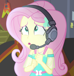 Size: 717x734 | Tagged: safe, imported from derpibooru, screencap, fluttershy, costume conundrum, equestria girls, equestria girls series, spoiler:eqg series (season 2), cropped, headphones, headset, solo