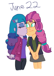 Size: 2000x2810 | Tagged: safe, artist:ktd1993, imported from derpibooru, izzy moonbow, sunny starscout, human, equestria girls, 22, cheek kiss, duo, equestria girls-ified, female, g5, g5 to equestria girls, high res, izzyscout, kissing, lesbian, shipping