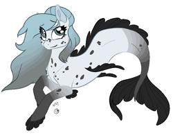 Size: 874x684 | Tagged: safe, artist:moonblossommanwise, imported from derpibooru, oc, oc only, hybrid, merpony, seapony (g4), dorsal fin, female, fins, fish tail, flowing mane, flowing tail, gray eyes, simple background, smiling, solo, tail, white background