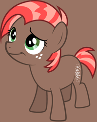 Size: 1844x2317 | Tagged: safe, artist:katielinda45, imported from derpibooru, babs seed, earth pony, pony, brown background, female, filly, freckles, g1, g4, g4 style, high res, simple background, smiling, smirk