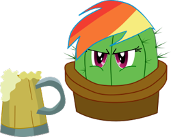 Size: 343x276 | Tagged: safe, artist:cinder vel, imported from derpibooru, rainbow dash, cactus, cider, cider mug, mug, plant tf, rainbow dash is not amused, unamused, wat