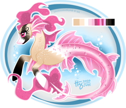 Size: 900x774 | Tagged: safe, artist:uncloudedbyh8, imported from derpibooru, oc, oc only, merpony, adoptable, bubble, colored pupils, dorsal fin, eyelashes, fish tail, flowing mane, flowing tail, pink eyes, signature, simple background, smiling, solo, swimming, tail, transparent background, underwater, water