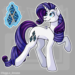 Size: 768x768 | Tagged: safe, artist:hopes-dream, imported from derpibooru, coloratura, rarity, pony, unicorn, abstract background, cute, female, raised hoof, rara, raribetes, rarity's cutie mark, solo