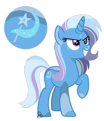 Size: 930x1088 | Tagged: safe, artist:pegasister64, imported from derpibooru, trixie, pony, unicorn, alternate universe, female, freckles, mare, raised hoof, redesign, signature, simple background, solo, transparent background