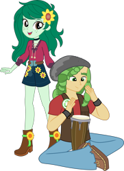 Size: 4357x6013 | Tagged: source needed, safe, artist:cloudy glow, artist:cloudyglow, artist:marcorois, artist:marcorulezzz, edit, imported from derpibooru, sandalwood, wallflower blush, equestria girls, equestria girls series, let it rain, spoiler:eqg series (season 2), absurd resolution, bongos, clothes, crossed legs, cute, drumming, drums, female, flowerbetes, male, music festival outfit, musical instrument, open mouth, open smile, pants, sandalflower, shipping, shirt, shoes, shorts, simple background, sitting, smiling, straight, transparent background, updated, vector, vest