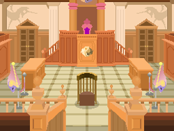 Size: 256x192 | Tagged: safe, artist:creepa-bot inc., imported from derpibooru, part of a set, ace attorney, background, court, courtroom, elements of justice, equestrian flag, no pony, pixel art