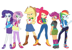 Size: 7360x5193 | Tagged: safe, artist:gmaplay, imported from derpibooru, apple bloom, applejack, rainbow dash, rarity, scootaloo, sweetie belle, equestria girls, absurd resolution, ass, butt, clothes, cutie mark crusaders, female, grin, group, hand on hip, hands on hip, older, older apple bloom, older cmc, older scootaloo, older sweetie belle, open mouth, open smile, rarity peplum dress, simple background, skirt, smiling, solo, transparent background