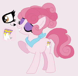 Size: 434x426 | Tagged: safe, artist:somecoconut, imported from derpibooru, oc, oc only, earth pony, pony, base used, earth pony oc, eyelashes, eyes closed, female, grin, housewife, makeup, mare, neckerchief, raised hoof, reference sheet, simple background, smiling, solo, story included