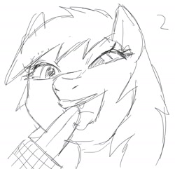 Size: 1852x1787 | Tagged: safe, artist:buttercupsaiyan, oc, oc:filly anon, earth pony, pony, bread, female, filly, food, monochrome, open mouth, sketch