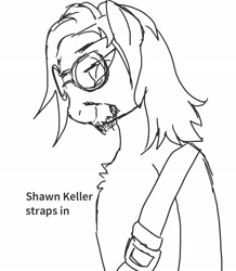 Size: 1988x2280 | Tagged: safe, artist:buttercupsaiyan, earth pony, pony, glasses, monochrome, shawn keller, simple background, sketch, smiling