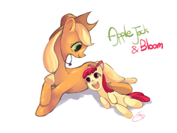 Size: 800x600 | Tagged: safe, artist:piecesaebyeol, imported from derpibooru, apple bloom, applejack, female, filly, mare, siblings, sisters
