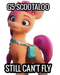 Size: 360x450 | Tagged: safe, imported from derpibooru, sunny starscout, g5, implied scootaloo, meme, text