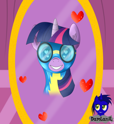 Size: 3840x4154 | Tagged: safe, alternate version, artist:damlanil, imported from derpibooru, twilight sparkle, alicorn, pony, blushing, carousel boutique, catsuit, clothes, cute, female, grin, happy, heart, heart eyes, horn, latex, latex suit, looking at you, mare, mirror, open mouth, rubber, shine, shiny, simple background, smiling, solo, suit, twiabetes, twilight sparkle (alicorn), uniform, vector, wingding eyes, wings, wonderbolts, wonderbolts uniform, wondersparkle