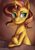 Size: 2480x3508 | Tagged: safe, artist:nire, imported from derpibooru, sunset shimmer, pony, unicorn, blushing, crossed hooves, high res, looking away, smiling, solo