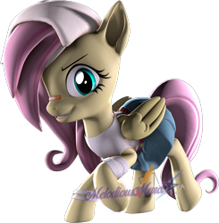 Size: 1989x2028 | Tagged: safe, artist:melodiousmarci, imported from derpibooru, fluttershy, pegasus, pony, 3d, 90s grunge fluttershy, bandage, belt, clothes, hat, looking at you, shirt, simple background, skirt, solo, source filmmaker, transparent background