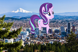 Size: 2048x1366 | Tagged: safe, artist:sirmlp1, imported from derpibooru, starlight glimmer, pony, unicorn, female, giant pony, giantess, highrise ponies, irl, macro, mare, oregon, photo, ponies in real life, portland