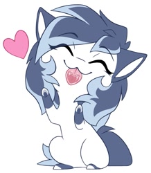 Size: 875x1002 | Tagged: safe, artist:arctic-fox, imported from derpibooru, oc, oc only, pony, :3, ^w^, behaving like a cat, chibi, cute, heart, heart tongue, licking screen, licking the fourth wall, not shining armor, ocbetes, simple background, solo, white background