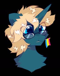 Size: 1104x1396 | Tagged: safe, artist:mirtash, imported from derpibooru, oc, oc only, oc:wooded bastion, pony, unicorn, bust, glasses, pansexual pride flag, pride, pride flag, solo