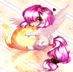 Size: 2231x2197 | Tagged: safe, artist:krissstudios, imported from derpibooru, oc, oc only, cat, pegasus, pony, chibi, chubbie, female, high res, hug, mare, solo