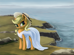Size: 3000x2250 | Tagged: safe, artist:flusanix, imported from derpibooru, applejack, earth pony, pony, applejack also dresses in style, clothes, cute, dress, female, hat, high res, jackabetes, lipstick, mare, red lipstick, solo, sun hat, white dress