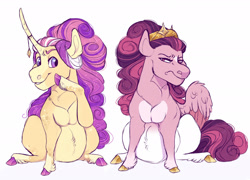 Size: 1920x1382 | Tagged: safe, artist:glorymoon, imported from derpibooru, oc, oc only, oc:love lust, oc:solar, pegasus, pony, unicorn, colt, female, filly, male, offspring, parent:princess cadance, parent:shining armor, parents:shiningcadance, simple background, white background