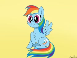 Size: 2048x1536 | Tagged: safe, artist:apexpone, imported from derpibooru, rainbow dash, pegasus, pony, simple background, sitting, smiling, solo, spread wings, wings