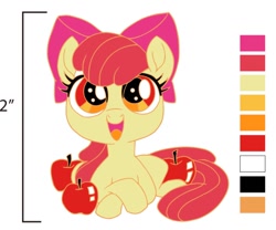 Size: 1018x848 | Tagged: dead source, safe, artist:sophillia, imported from derpibooru, apple bloom, earth pony, pony, adorabloom, apple, cute, female, filly, food, looking at you, open mouth, open smile, smiling, solo