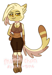 Size: 670x962 | Tagged: dead source, safe, artist:cherritoppu, artist:maiii-san, imported from derpibooru, oc, oc only, abyssinian, anthro, digitigrade anthro, abyssinian oc, clothes, female, parent:capper dapperpaws, shorts, simple background, smiling, transparent background