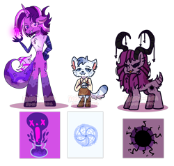 Size: 6620x6294 | Tagged: dead source, safe, artist:cherritoppu, artist:maiii-san, imported from derpibooru, oc, oc only, anthro, cat, demon, demon pony, hybrid, original species, pony, anthro with ponies, glowing hands, interspecies offspring, magical gay spawn, offspring, parent:capper dapperpaws, parent:discord, parent:double diamond, parent:lord tirek, parent:starlight glimmer, parent:twilight sparkle, parents:discolight, parents:doubledapper, parents:starek, simple background, transparent background