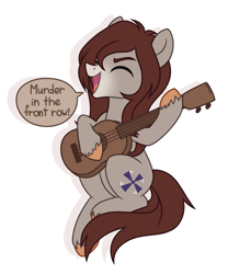 Size: 1127x1356 | Tagged: safe, artist:petruse4ka, imported from derpibooru, oc, oc only, earth pony, pony, earth pony oc, guitar, musical instrument, open mouth, simple background, singing, smiling, solo, unshorn fetlocks, white background