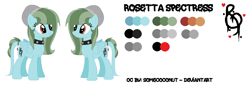 Size: 1388x472 | Tagged: safe, artist:somecoconut, imported from derpibooru, oc, oc only, oc:rosetta spectress, pegasus, pony, beanie, collar, duo, female, hat, mare, pegasus oc, reference sheet, simple background, smiling, white background, wings