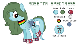 Size: 2312x1352 | Tagged: safe, artist:pegasski, artist:somecoconut, imported from derpibooru, oc, oc only, oc:rosetta spectress, pegasus, pony, base used, female, mare, neckband, pegasus oc, reference sheet, smiling, solo, wings