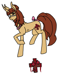 Size: 2835x3504 | Tagged: safe, artist:agdapl, imported from derpibooru, oc, oc only, pony, unicorn, bow, eyepatch, female, high res, horn, mare, raised hoof, simple background, solo, tail bow, unicorn oc, white background