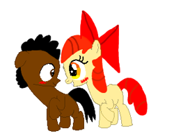 Size: 310x250 | Tagged: safe, imported from derpibooru, apple bloom, oc, oc:ladainian otis, 1000 hours in ms paint, base used, blank flank, blushing, bow, canon x oc, colt, eye contact, female, filly, ladainianbloom, looking at each other, love, male, shipping, straight