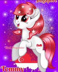 Size: 720x901 | Tagged: safe, artist:viani_pegasister, imported from derpibooru, oc, oc:temmy, earth pony, pony, earth pony oc, female, mare, moon, name, nation ponies, open mouth, paint, ponified, singapore, smiling, stars, watermark