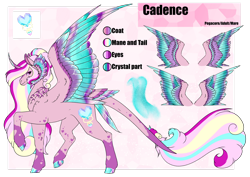 Size: 1920x1358 | Tagged: safe, artist:oneiria-fylakas, imported from derpibooru, princess cadance, pony, alternate design, colored wings, multicolored wings, reference sheet, solo, tail feathers, wings