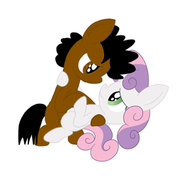 Size: 600x600 | Tagged: safe, imported from derpibooru, sweetie belle, oc, oc:ladainian otis, earth pony, pony, unicorn, canon x oc, dancing, duo, eye contact, ladainianbelle, looking at each other, looking down, looking up, love