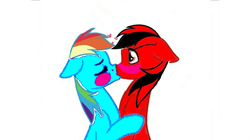 Size: 1079x606 | Tagged: safe, imported from derpibooru, rainbow dash, oc, oc:marioamyyoshifan24, pegasus, pony, 1000 hours in ms paint, base used, blushing, canon x oc, eyes closed, kissing, love, mardash, shipping