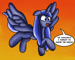 Size: 1280x1024 | Tagged: safe, artist:saburodaimando, imported from derpibooru, princess luna, alicorn, pony, atg 2021, censored, censored vulgarity, female, flying, gradient background, newbie artist training grounds, solo, speech bubble, vulgar