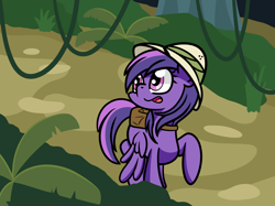 Size: 1920x1437 | Tagged: safe, artist:dinkyuniverse, imported from derpibooru, violet spark, pegasus, pony, atg 2021, female, hat, jungle, newbie artist training grounds, pith helmet, solo