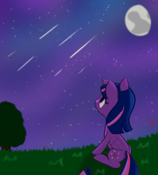 Size: 1280x1416 | Tagged: safe, artist:sylphanscribe, imported from derpibooru, twilight sparkle, alicorn, pony, atg 2021, female, moon, newbie artist training grounds, night, night sky, shooting star, sky, solo, stargazing, twilight sparkle (alicorn)