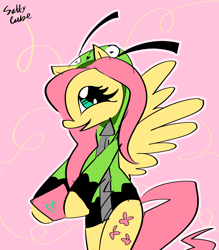 Size: 1754x2000 | Tagged: safe, artist:saltycube, derpibooru exclusive, imported from derpibooru, fluttershy, pegasus, pony, abstract background, antonymph, bipedal, clothes, cute, daaaaaaaaaaaw, female, fluttgirshy, mare, shyabetes, smiling, solo