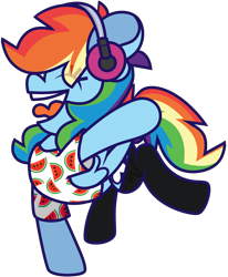 Size: 4014x4860 | Tagged: safe, artist:threetwotwo32232, imported from derpibooru, rainbow dash, pegasus, pony, absurd resolution, clothes, female, headphones, mare, open mouth, shirt, singing, socks, solo, tongue out