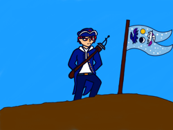 Size: 800x600 | Tagged: safe, imported from derpibooru, oc, oc only, oc:dusk flare, human, clothes, equestrian flag, humanized, humanized oc, sword, uniform, war, weapon