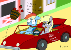 Size: 1920x1358 | Tagged: safe, artist:darkdabula, imported from derpibooru, derpy hooves, rainbow dash, pegasus, pony, atg 2021, car, driving, duo, female, newbie artist training grounds