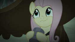 Size: 1280x720 | Tagged: safe, imported from derpibooru, screencap, fluttershy, pegasus, pony, scare master, season 5, couch, cute, female, fluttershy's cottage, lip bite, mare, shyabetes, solo