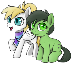 Size: 2286x2000 | Tagged: safe, artist:darkdoomer, edit, imported from ponybooru, oc, oc:filly anon, oc:luftkrieg, 2021 community collab, clothes, duo, female, filly, ponybooru collab 2021, scarf
